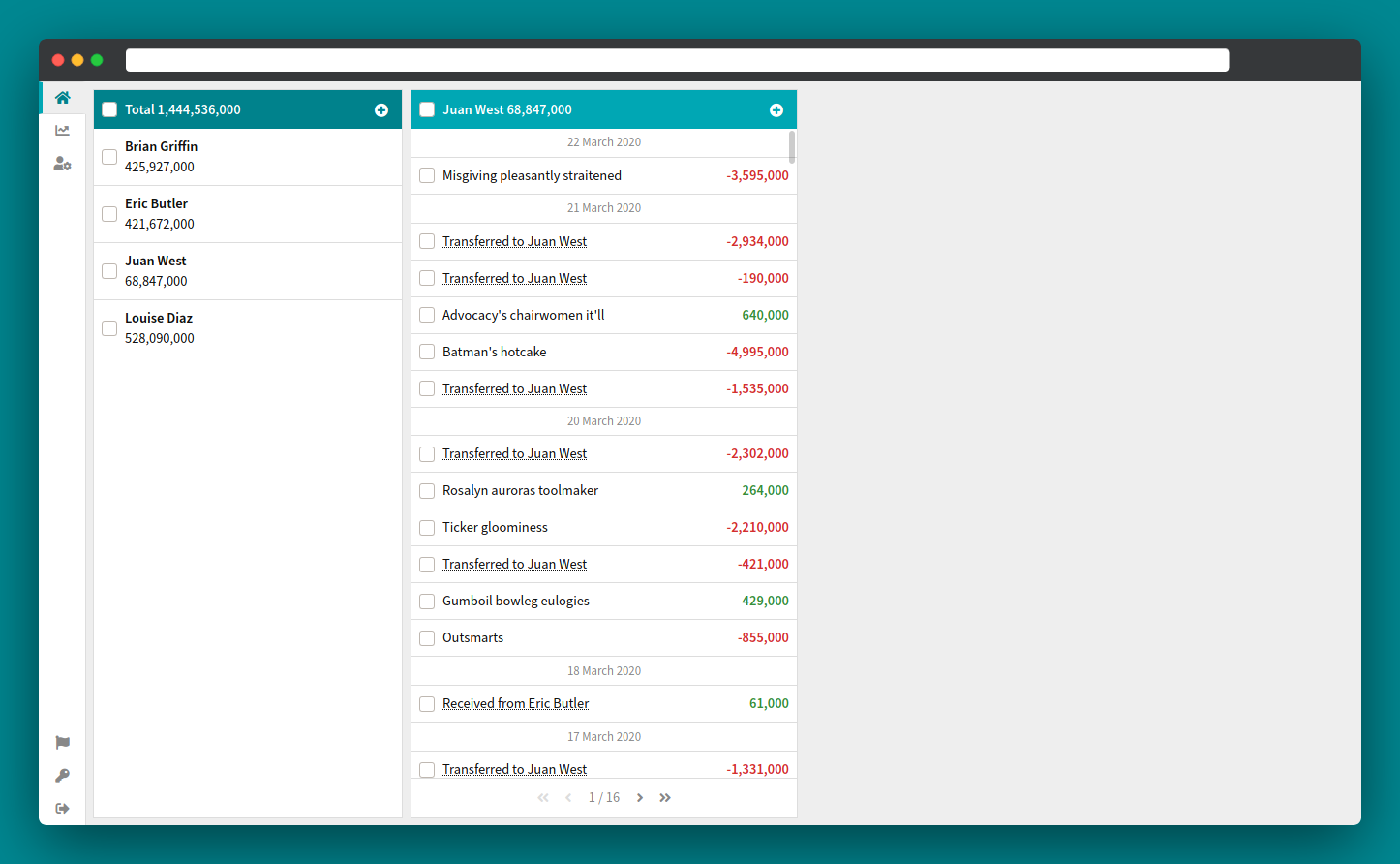 Screenshot that shows the basic income and expense tracking
